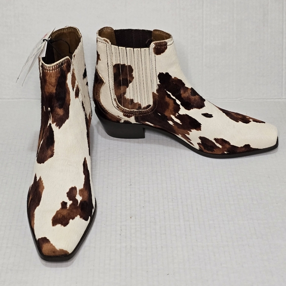 Zara Cow Print Leather Cowboy Boots Haircalf Western Ankle Women's Size 10 NWT - Picture 3 of 15